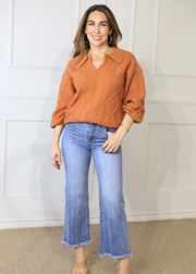 ON THE POST CABLE KNIT CARAMEL SWEATER TOP