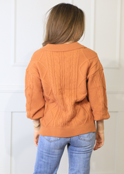 ON THE POST CABLE KNIT CARAMEL SWEATER TOP