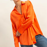 STUNNING VIBES LONG SLEEVE SILKY BLOUSE - RED OR ORANGE