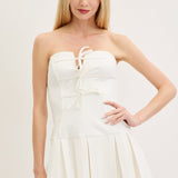 DOWNTOWN CHIC WHITE STRAPLESS PLEATED DRESS