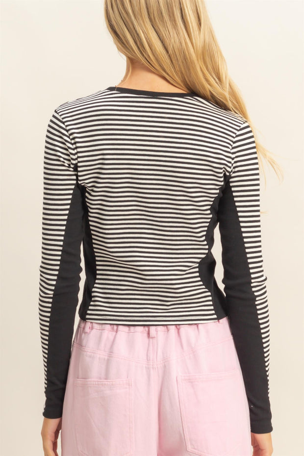 ROAD TRIP READY BLACK STRIPED TOP