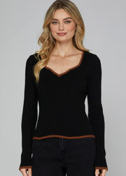 BE MY SWEETHEART CONTRAST BINDING SWEATER TOP