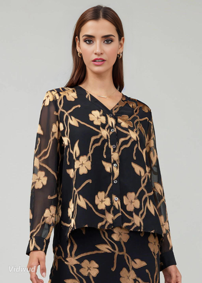 SOPHISTICATED DIVA BLACK AND GOLD FLORAL BLOUSE