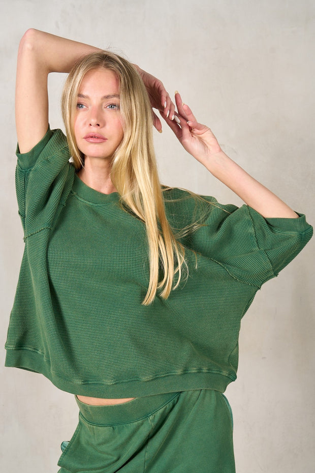 LIFE IN COMFORT GREEN PUFF SLEEVE TOP