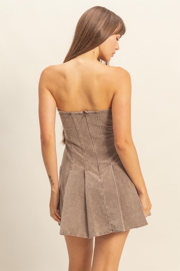 LOVER'S GAZE MOCHA STRAPLESS MINI DRESS