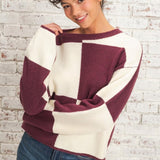 STYLE CHECK BURGUNDY LONG SLEEVE SWEATER