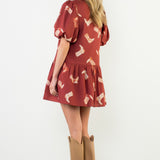 ONLINE EXCLUSIVE:  HOWDY COWGIRL PUFF SLEEVE BOOTS PRINT DRESS