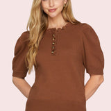 LIKE CLOCKWORK RUFFLED CINNAMON SWEATER