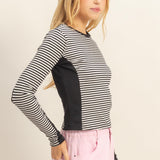 ROAD TRIP READY BLACK STRIPED TOP