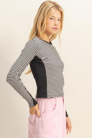 ROAD TRIP READY BLACK STRIPED TOP