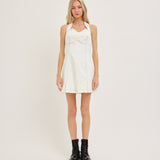 THE SWEETEST THING WHITE STITCH DETAIL DRESS