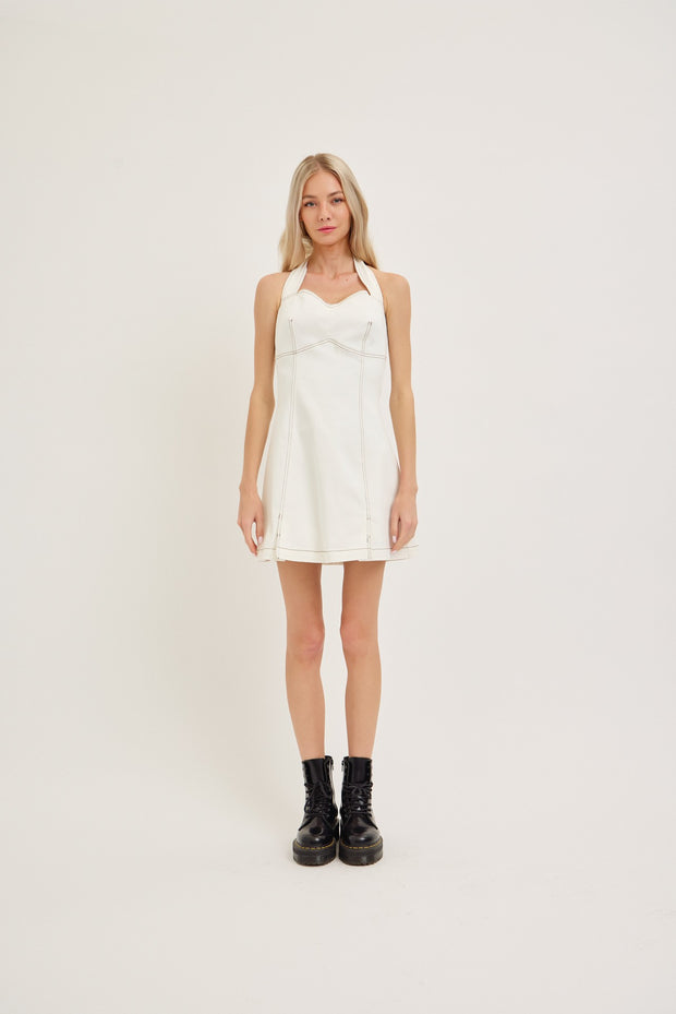 THE SWEETEST THING WHITE STITCH DETAIL DRESS