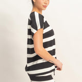 SIMPLE AND SWEET STRIPE SHORT SET - BLACK OR BLUE