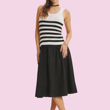 DARLING IN STRIPES SLEEVELESS MIDI DRESS