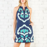 OCEAN TIDES BLUE EMBROIDERED DRESS