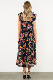 HARVEST STROLL BLACK FLORAL MIDI DRESS