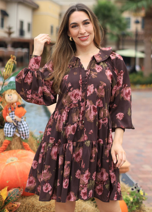 DOUBLE ESPRESSO DARLING FLORAL BABYDOLL DRESS