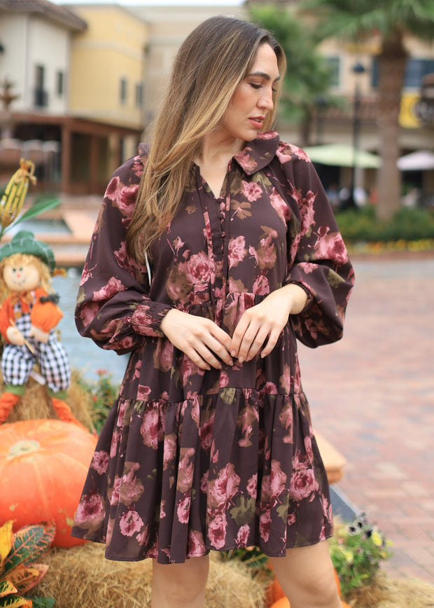 DOUBLE ESPRESSO DARLING FLORAL BABYDOLL DRESS