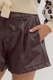 CITY STREETS FAUX LEATHER SHORTS - BROWN