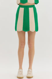 BRUNCH ON THE PIER STRIPE SWEATER SKIRT WITH SCALLOP HEM