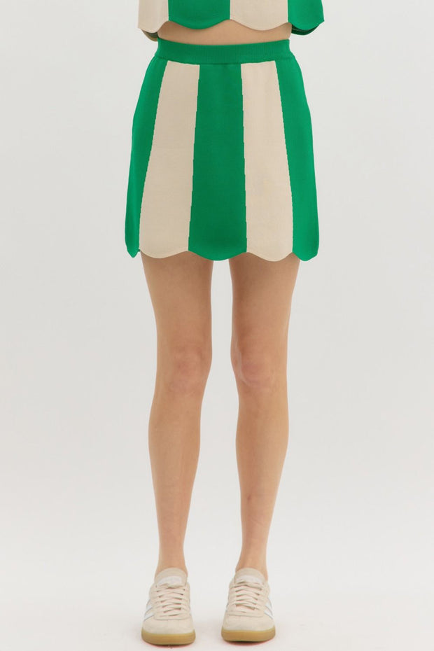 BRUNCH ON THE PIER STRIPE SWEATER SKIRT WITH SCALLOP HEM