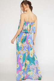 HEART OF PARADISE STRAPLESS FLORAL MAXI DRESS