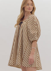 QUICK TO SMILE BROWN STRIPE DRESS