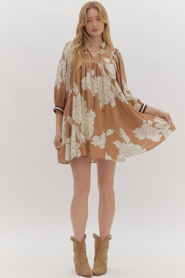 AUTUMN STROLLS CAMEL FLORAL DRESS