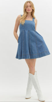 JUST WONDERING BABYDOLL DENIM DRESS