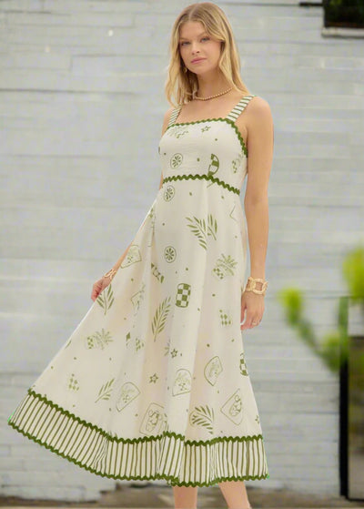BEACHSIDE CAFE GREEN PRINT DRESS