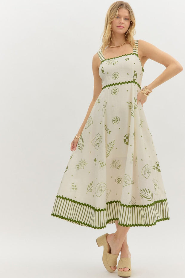 BEACHSIDE CAFE GREEN PRINT DRESS