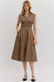 MAKE IT COUNT MOCHA FAUX LEATHER DRESS