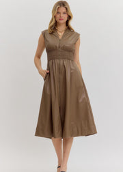 MAKE IT COUNT MOCHA FAUX LEATHER DRESS