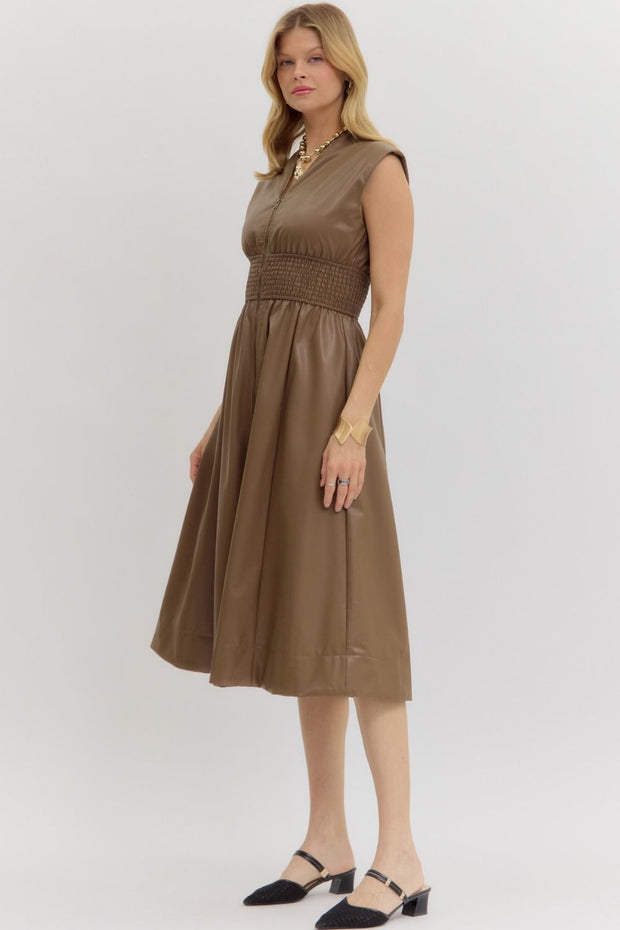 MAKE IT COUNT MOCHA FAUX LEATHER DRESS