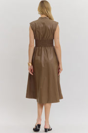 MAKE IT COUNT MOCHA FAUX LEATHER DRESS