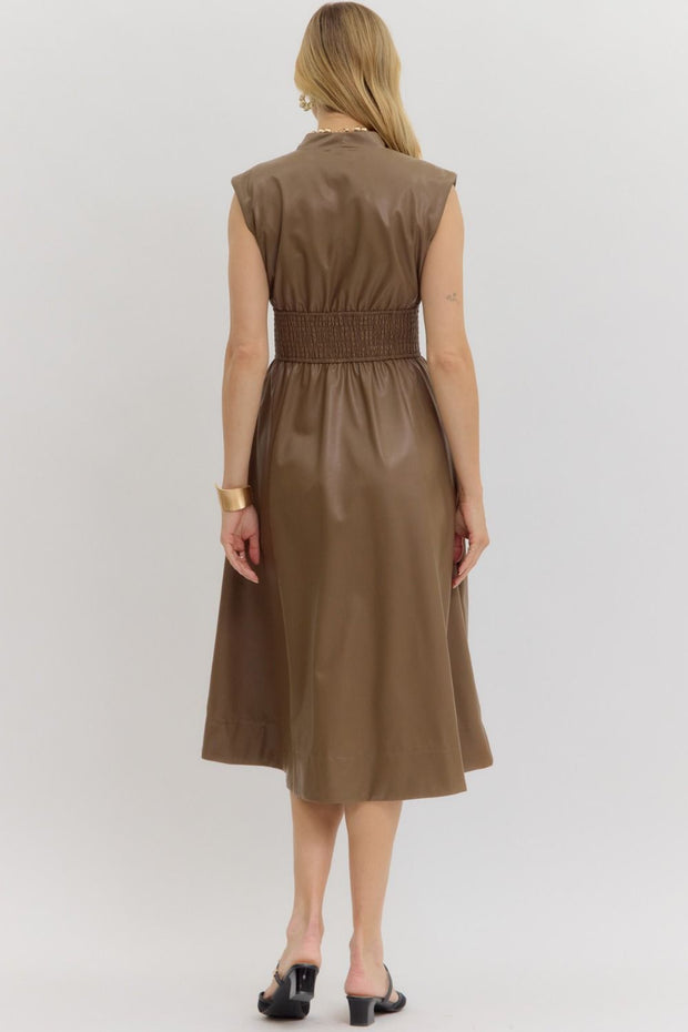 MAKE IT COUNT MOCHA FAUX LEATHER DRESS