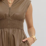 MAKE IT COUNT MOCHA FAUX LEATHER DRESS