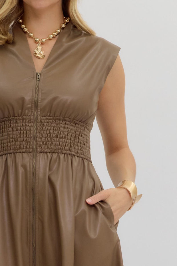 MAKE IT COUNT MOCHA FAUX LEATHER DRESS