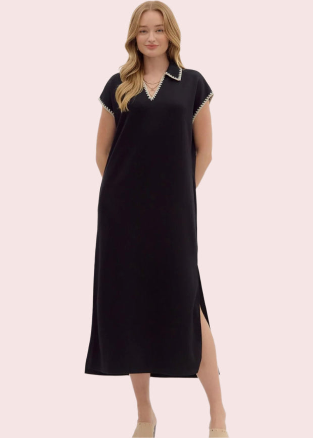 CASUAL CHARM BLACK MIDI DRESS