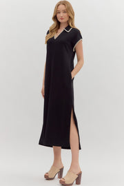 CASUAL CHARM BLACK MIDI DRESS