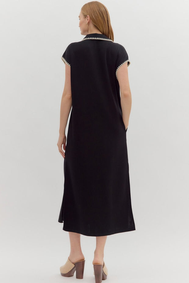 CASUAL CHARM BLACK MIDI DRESS