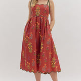 IT ALL WORKED OUT WINE FLORAL MIDI DRESS