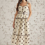 GET A CORNER TABLE POLKA DOT MIDI DRESS