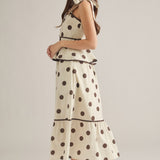 GET A CORNER TABLE POLKA DOT MIDI DRESS