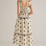 GET A CORNER TABLE POLKA DOT MIDI DRESS