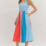 VACAY TO PARADISE COLORBLOCK MIDI DRESS