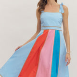 VACAY TO PARADISE COLORBLOCK MIDI DRESS