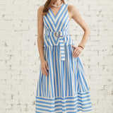 STRIPE A POSE SLEEVELESS MIDI DRESS