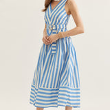 STRIPE A POSE SLEEVELESS MIDI DRESS