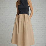 THAT'S MORE LIKE IT BLACK & TAN MIDI DRESS